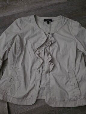 Talbots Light Beige Ruffle-Front Cotton Blazer